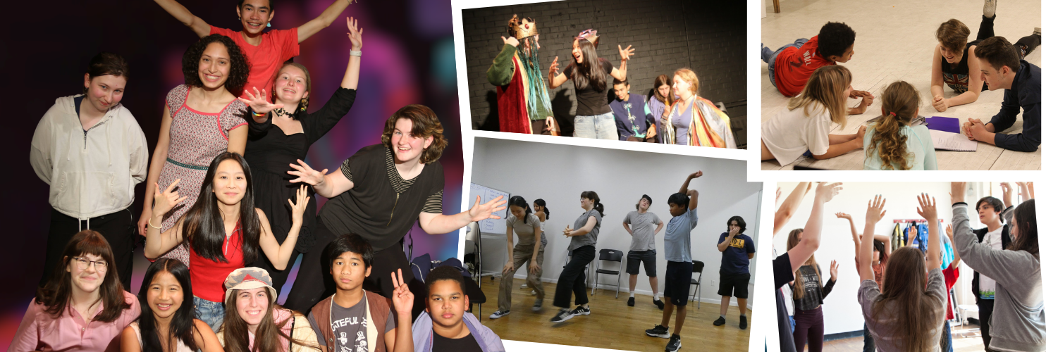 Students smiling and posing together at a Firebird Youth Theater summer camp